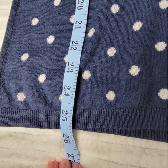 Tommy Hilfiger Navy Polka Dot Sweater Women’s Large 100% Pima Cotton V-Neck - Picture 7 of 9